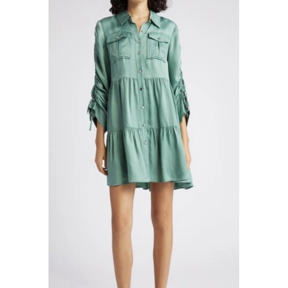 Cinq à Sept Tillie tiered Scrunch sleeve shirtdress frosty spruce Size Xxs